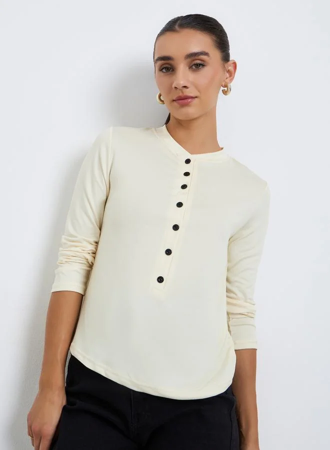 Styli Women Button-Front Long Sleeve T-Shirt
